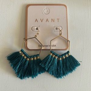 Gold metal, turquoise feather like material